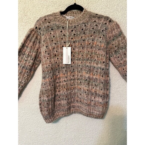 Women's BARTOLINI Made in Italy Pink Gray Wool Blend Loose Knit Sweater Size S - Picture 2 of 11